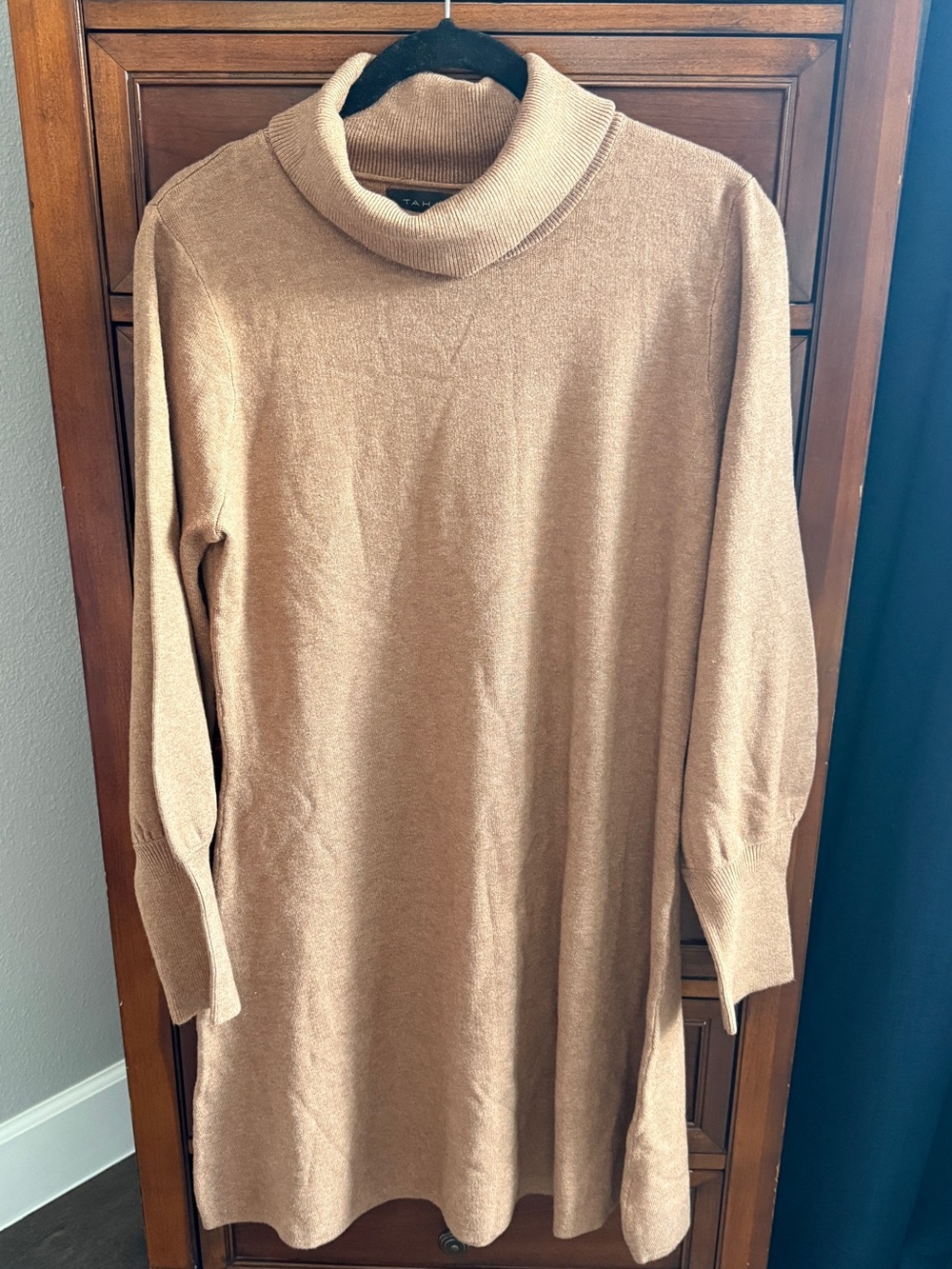 Tahari Camel Turtleneck Sweater Dress